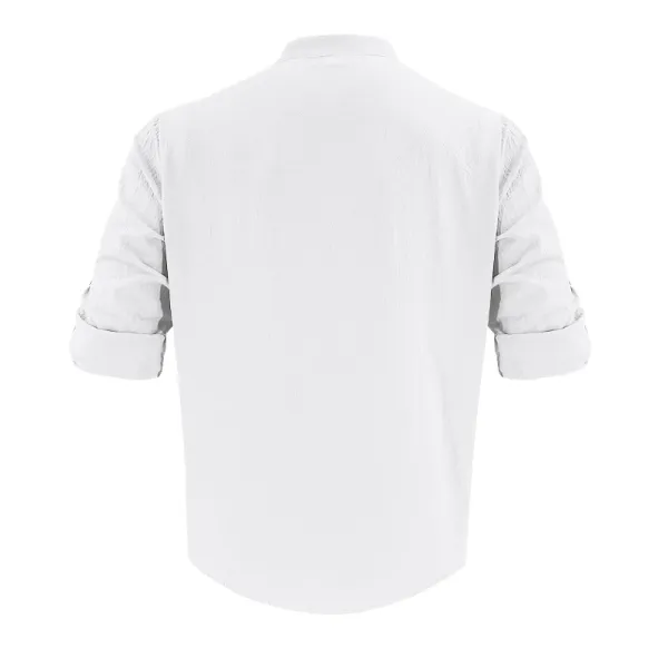 Design Linen Button-Up Shirt White Tops Shirt - 45