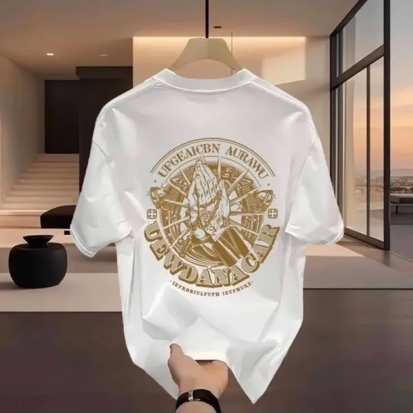 Design Graphic Print Black T-Shirt with Gold Circular Motif - 2