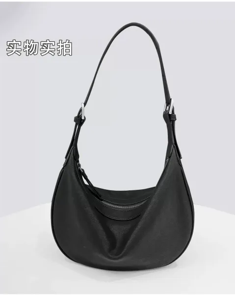 Design Crescent Moon Hobo Bag Black Leather Shoulder Bags - 11