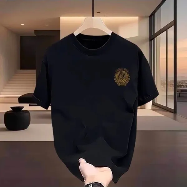 Design Graphic Print Black T-Shirt with Gold Circular Motif - 10