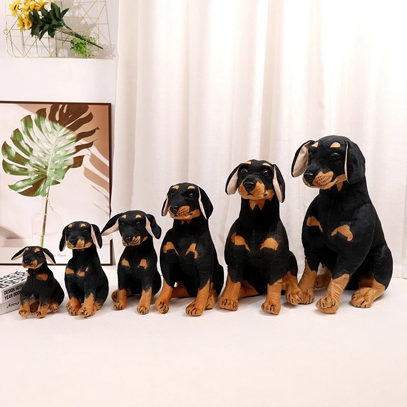 Doberman Pinscher Plush Toy Set Black and Tan Stuffed Dogs