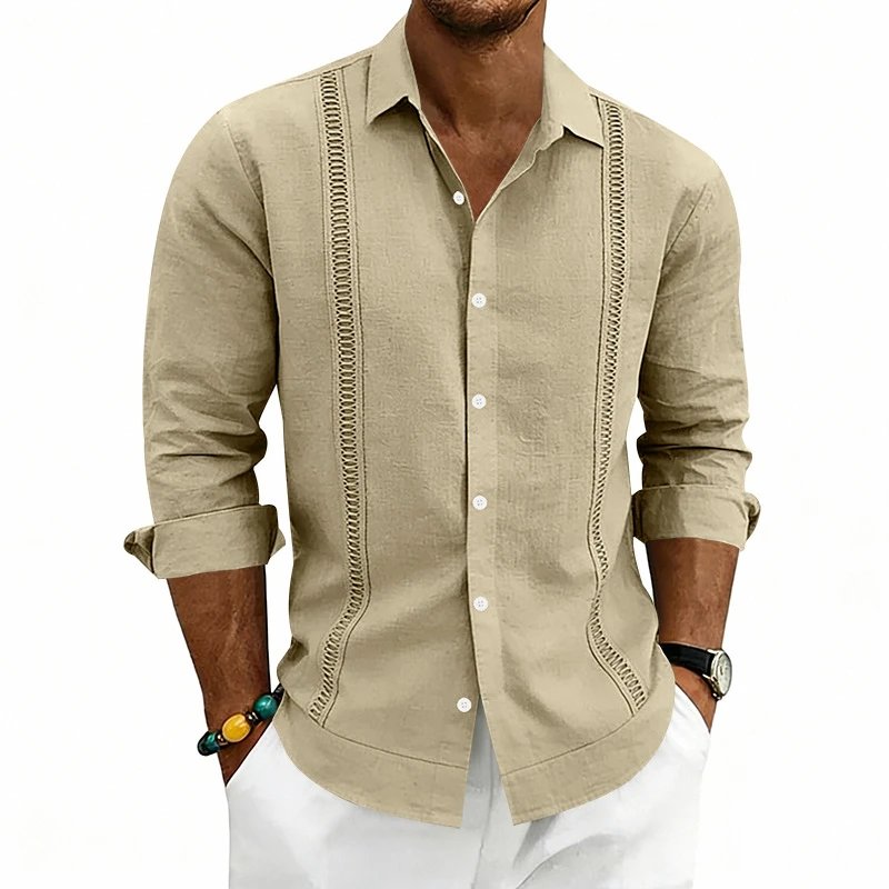 Design Guayabera-Style Shirt Army Green Shirt Tops Shirt - 73