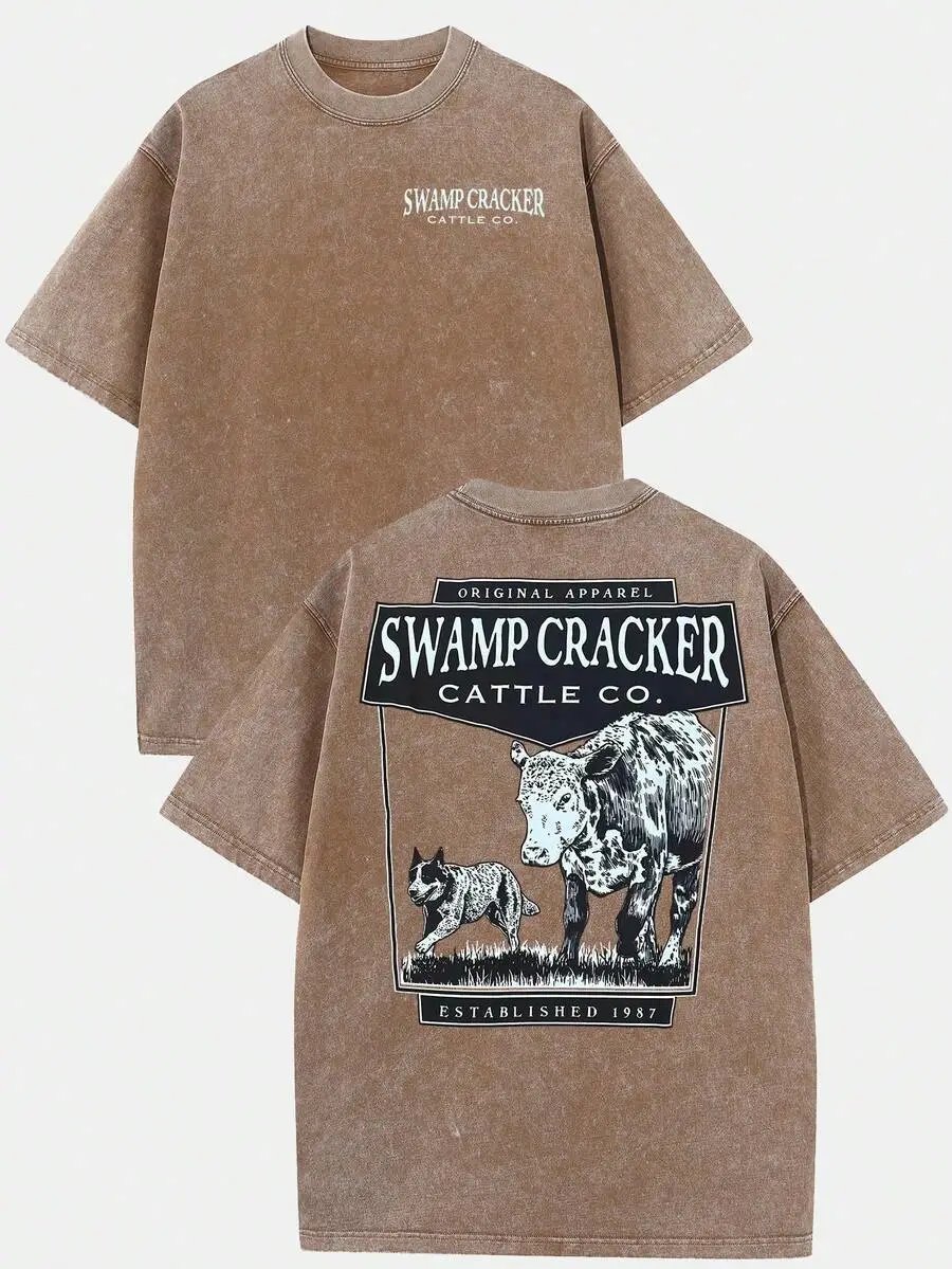 Design Swamp Cracker Cattle Co. Vintage Graphic Pink T-Shirt T-Shirts - 7