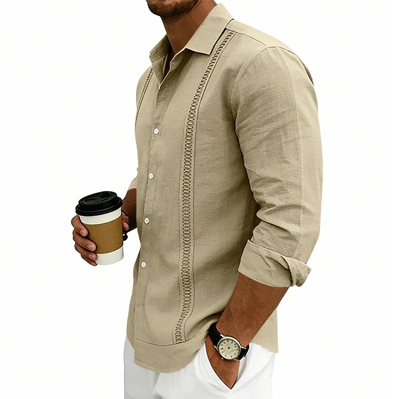 Design Guayabera-Style Shirt Army Green Shirt Tops Shirt - 74