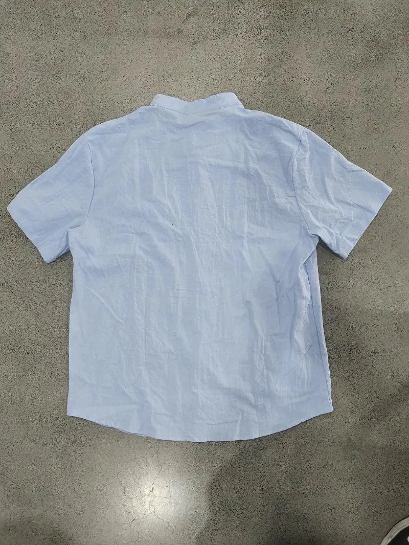 Design Mandarin Collar Short Sleeve Shirt Gray Tops Shirt - 5