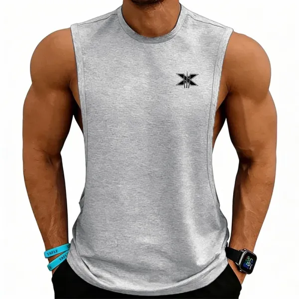 Design X Logo Cut-Out Sleeveless Tank Beige Vest-Top - 69