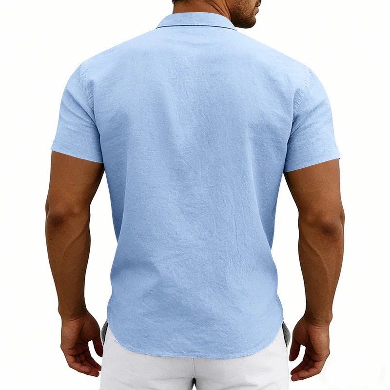Design Mandarin Collar Short Sleeve Shirt Gray Tops Shirt - 21
