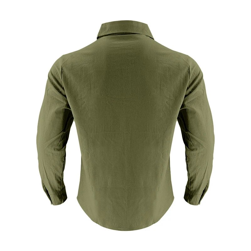 Design Guayabera-Style Shirt Army Green Shirt Tops Shirt - 11