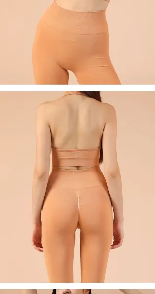 Design Purple Ribbed Halter Crop Top and High-Waisted Bike Shorts Set Activewear - 15