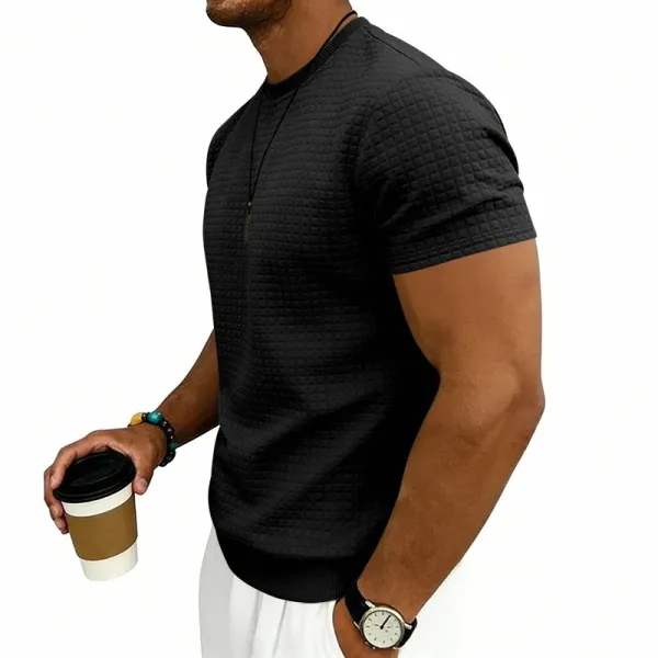 Design Textured Knit Navy T-Shirt - 28