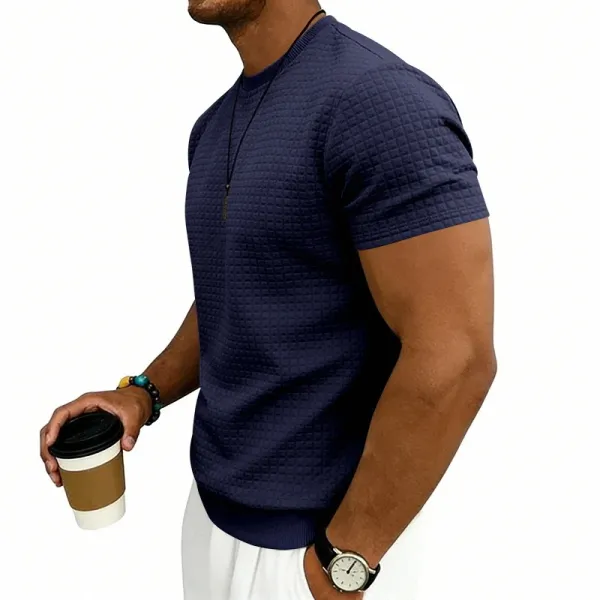 Design Textured Knit Navy T-Shirt - 40