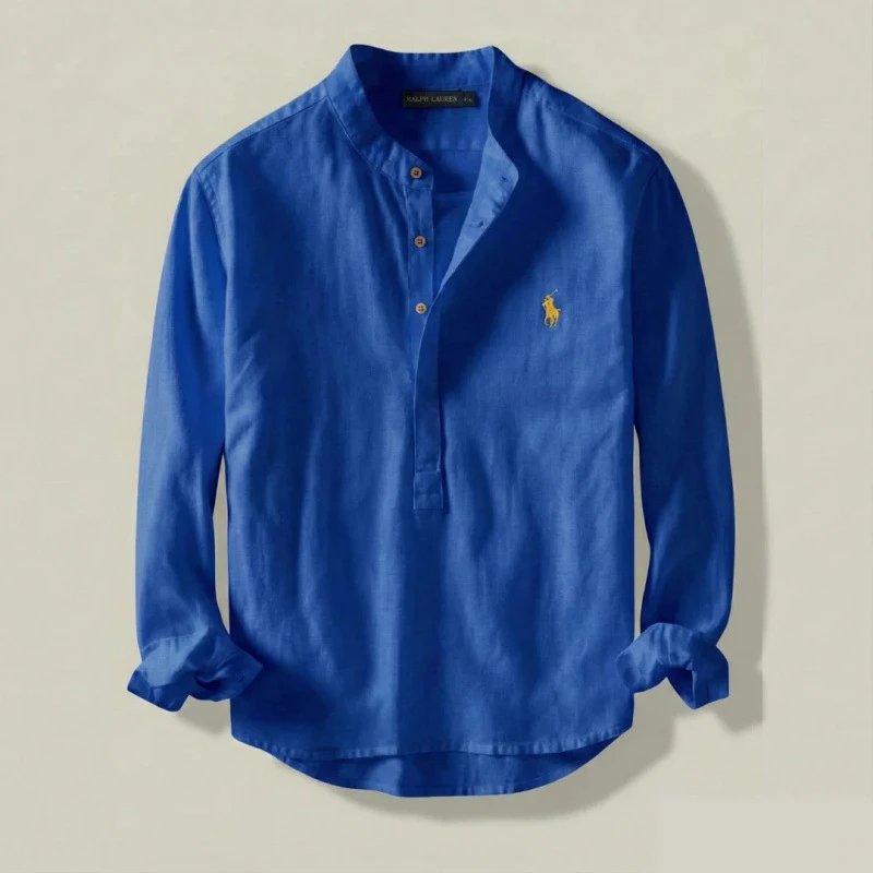 Ralph Lauren Linen Henley Shirt Royal Blue