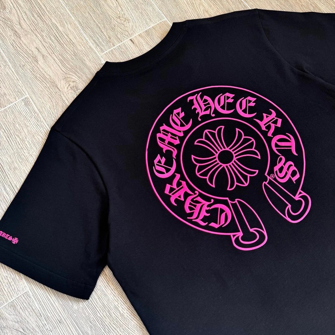 Chrome Hearts Circle Logo Pink Print White T-Shirt - 10