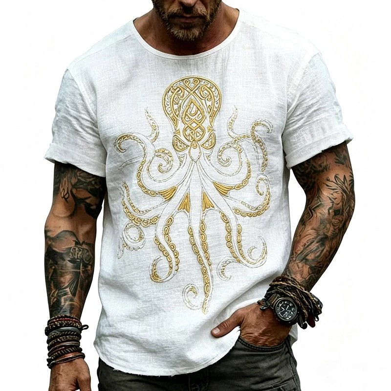 Design Octopus Embroidery Dusty Rose T-Shirt - 9