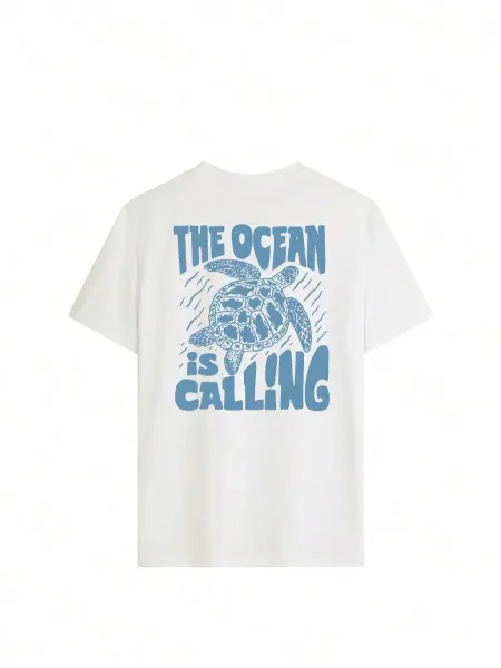 Design 'The Ocean Is Calling' Sea Turtle Graphic Oversized T-Shirt Light Blue - 9
