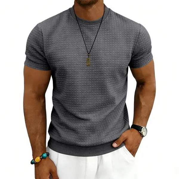 Design Textured Knit Navy T-Shirt - 47