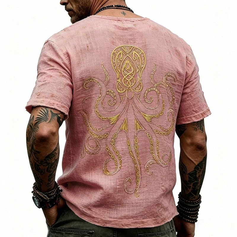 Design Octopus Embroidery Dusty Rose T-Shirt - 22