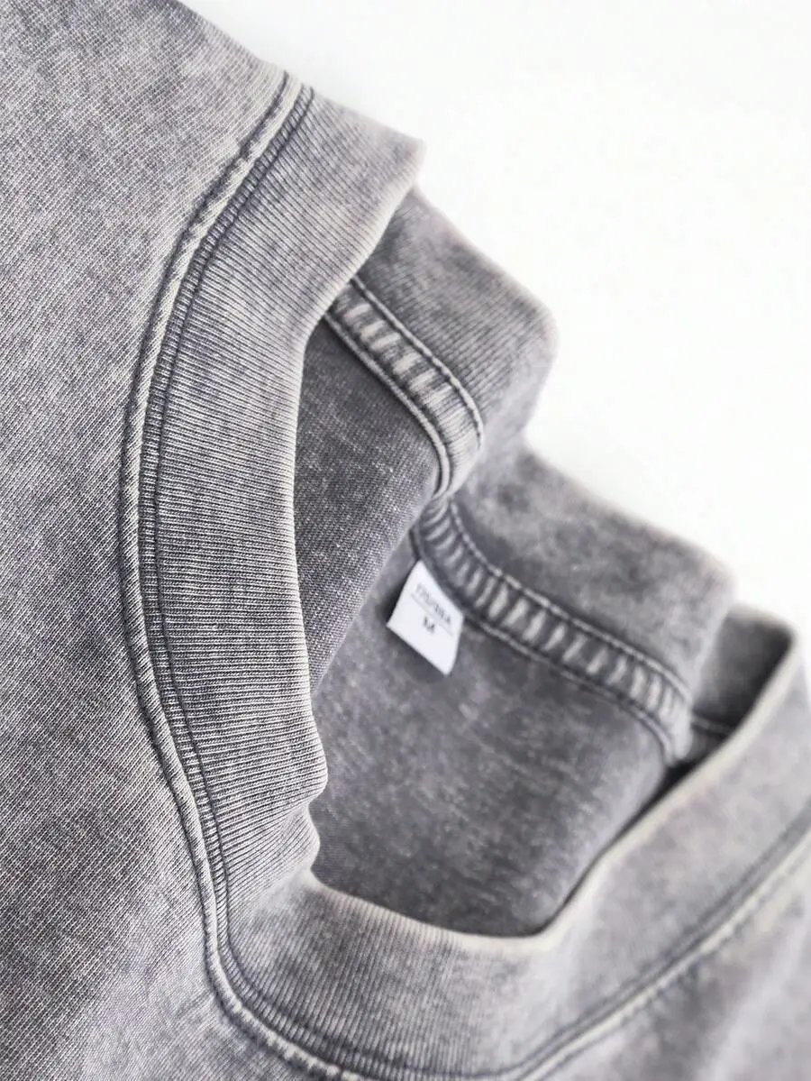 Design Sleeveless Graphic Tee Gray Washed Vest Top - 9