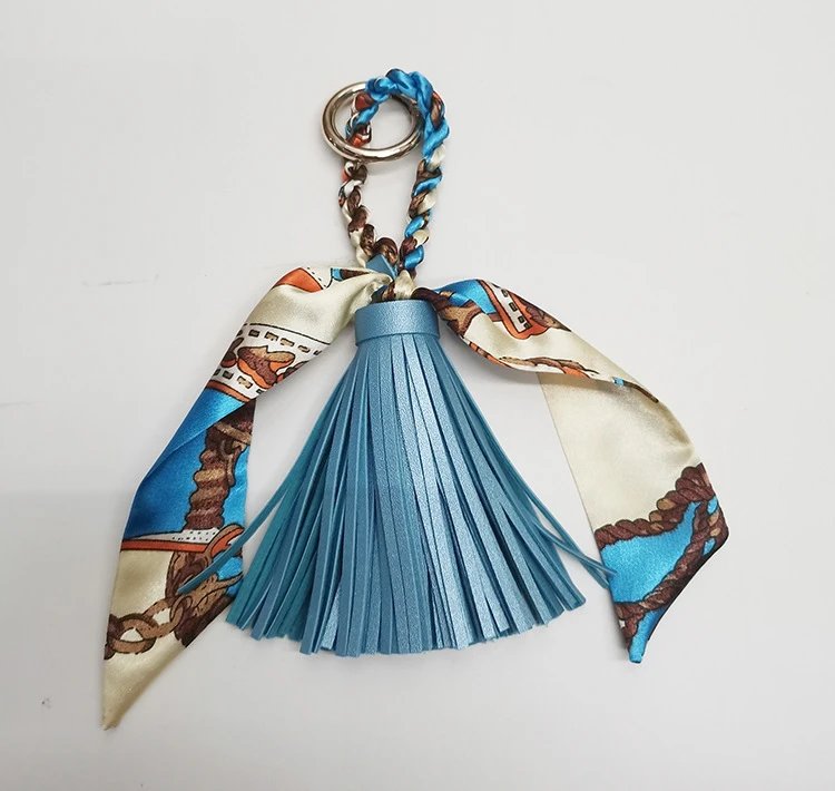Hermès Silk Scarf Keychain with Blue Tassel and Nautical Print Accessories - 24