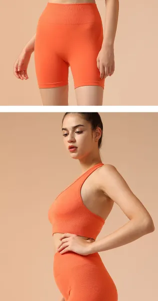 Design Purple Ribbed Halter Crop Top and High-Waisted Bike Shorts Set Activewear - 21