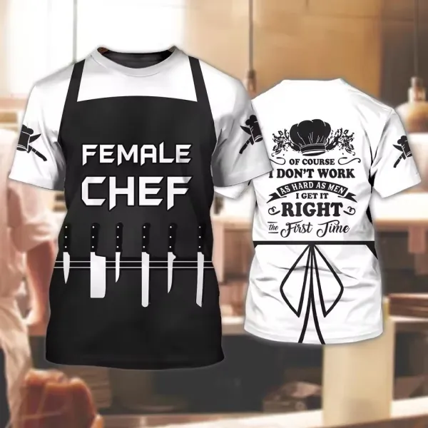 Design Chef Jacket T-Shirt Black with White Toque Print - 10