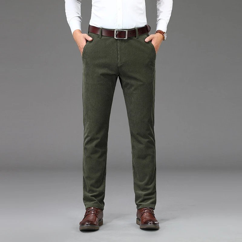 Design Corduroy Straight-Leg Pants Army Green Pants