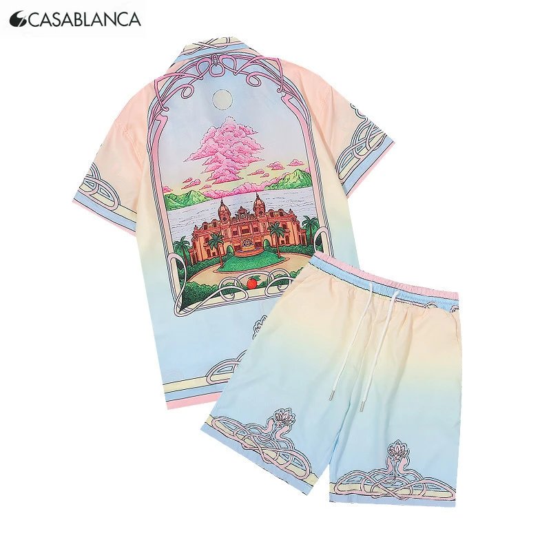 Casablanca Resort Print Short-Sleeve Shirt and Gradient Shorts Set Multicolor