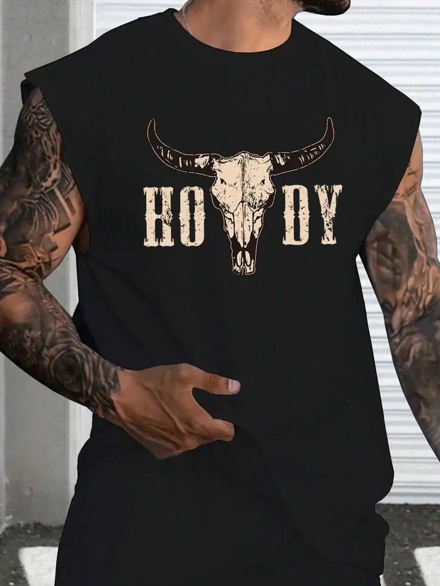Men's Bull Skull Printed Tank Top photo 7