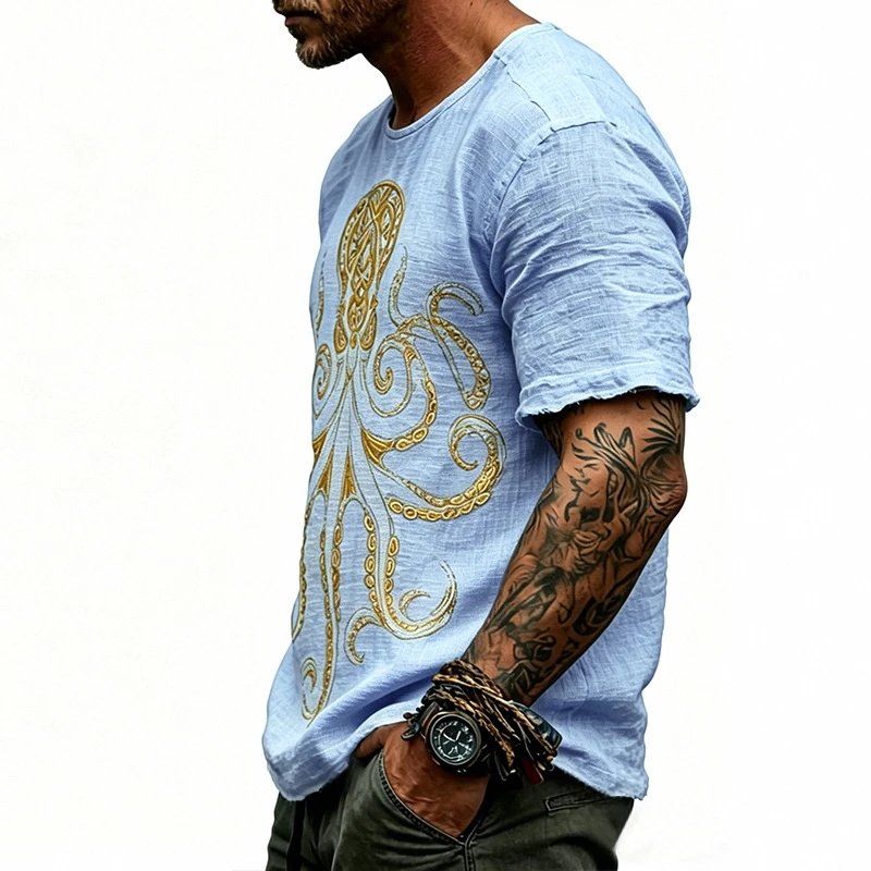 Design Octopus Embroidery Dusty Rose T-Shirt - 55