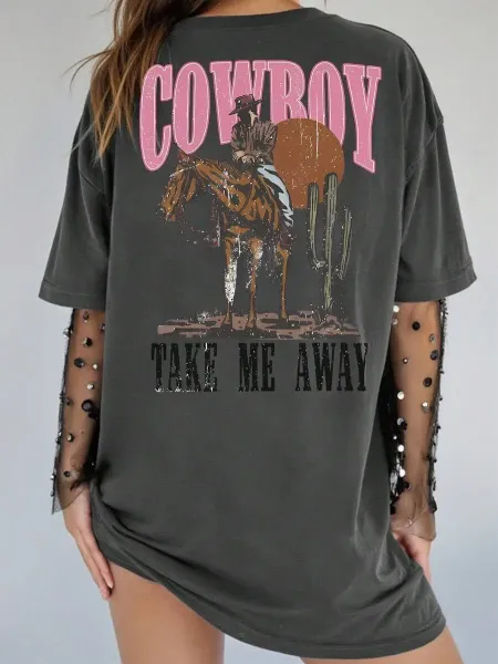 Design Pink Pony Club Graphic Oversized T-Shirt Charcoal Gray T-Shirts - 9