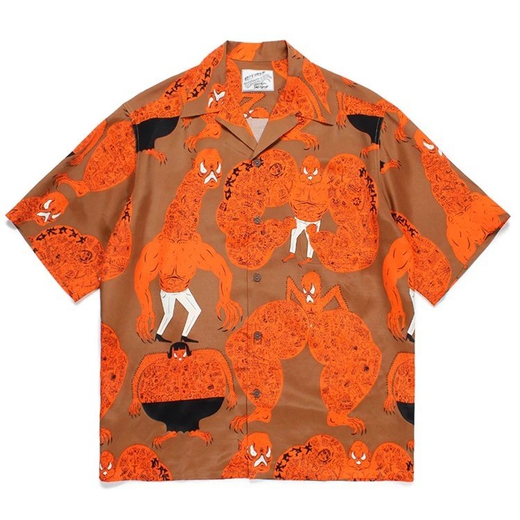 Design Wacko Maria Hawaiian Shirt Black Multicolor Graphic Print Shirt - 13