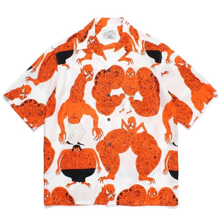 Design Wacko Maria Hawaiian Shirt Black Multicolor Graphic Print Shirt - 14