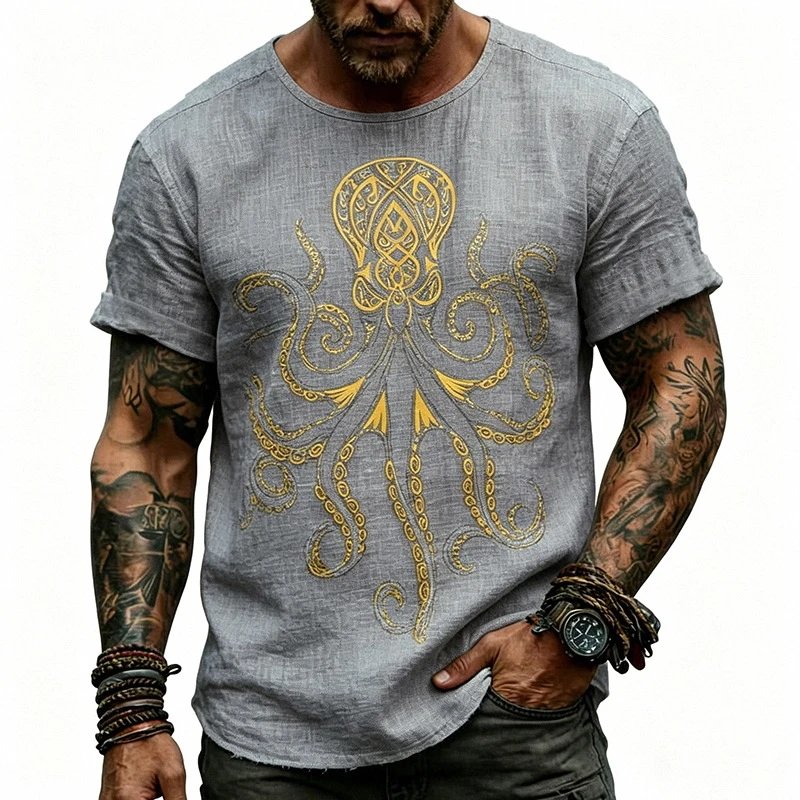 Design Octopus Embroidery Dusty Rose T-Shirt - 64
