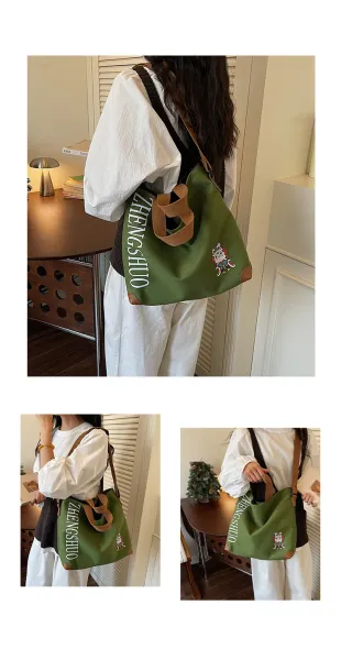 Design ZHENGSHUO Canvas Tote Bag Olive Green with Lion Dance Charm Tote Bag - 23