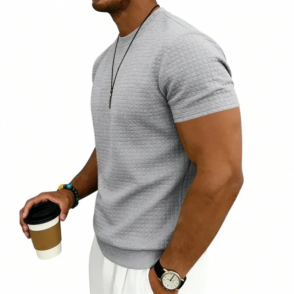 Design Textured Knit Navy T-Shirt - 16