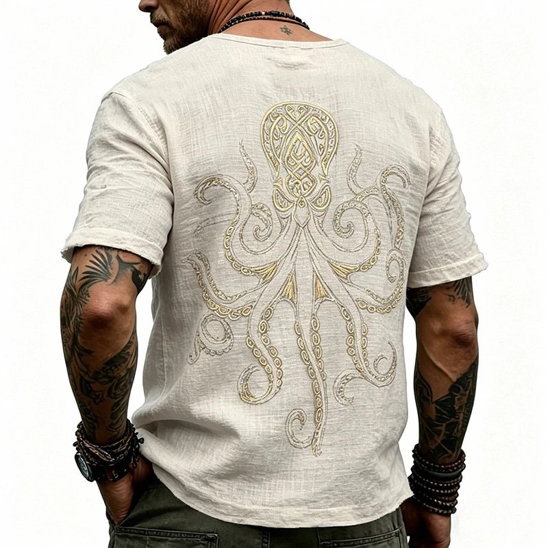 Design Octopus Embroidery Dusty Rose T-Shirt - 76