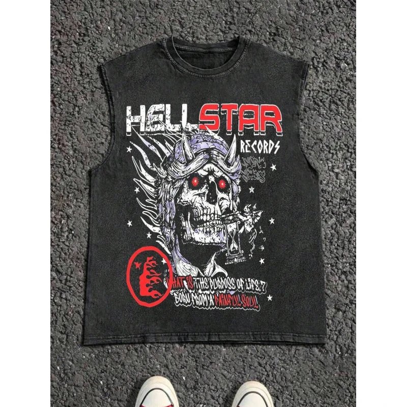 Hellstar Records Skull Graphic Sleeveless T-Shirt Black Vest Top