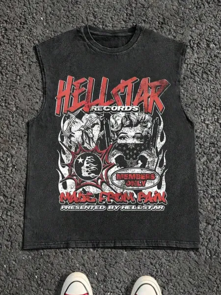 Hellstar Records Made From Pain Sleeveless Tee Beige Vest Top - 7