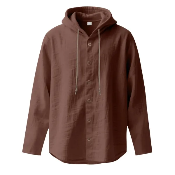 Design Hooded Linen Shirt Brown Men's Beachwear - 38
