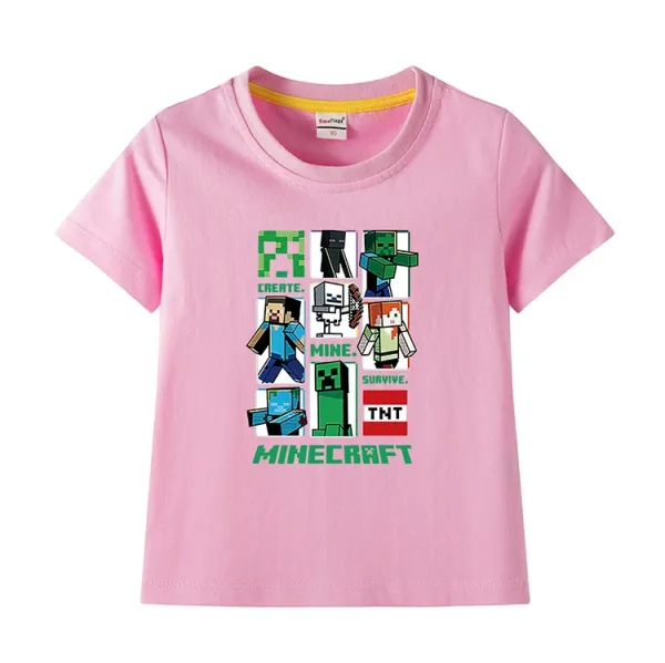 Design Minecraft Graphic Print Pink T-Shirt T-Shirts - 4