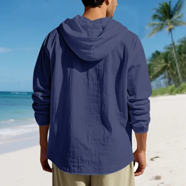 Design Hooded Linen Shirt Brown Men's Beachwear - 42