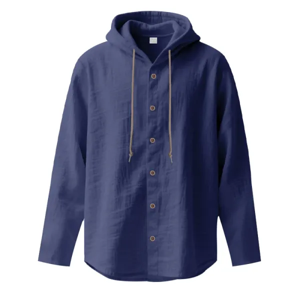 Design Hooded Linen Shirt Brown Men's Beachwear - 45