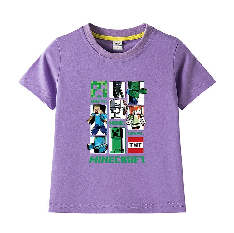Design Minecraft Graphic Print Pink T-Shirt T-Shirts - 17