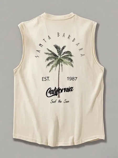 Design Santa Barbara California Palm Tree Vest Top Beige Vest Top - 10