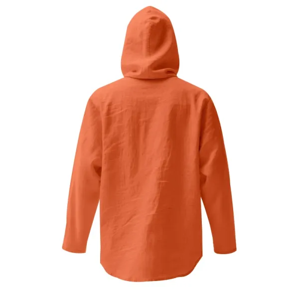 Design Hooded Linen Shirt Brown Men's Beachwear - 53