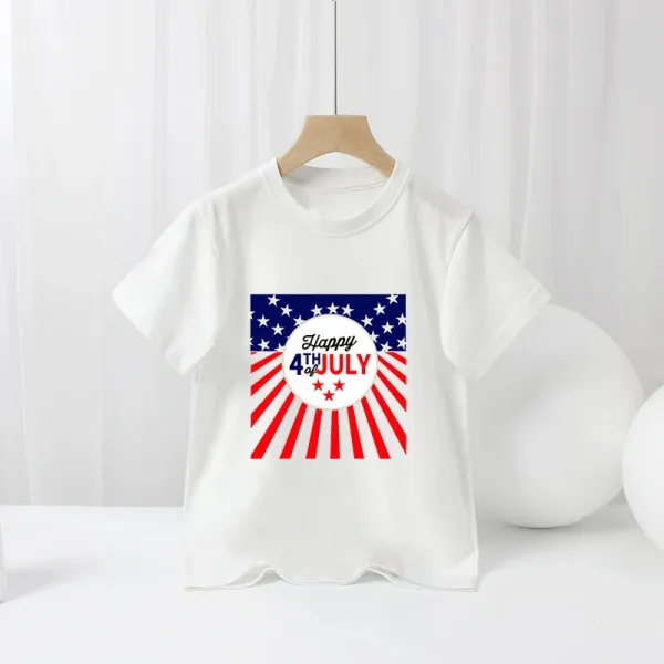 Design Happy 4th of July Patriotic Graphic T-Shirt White - 1