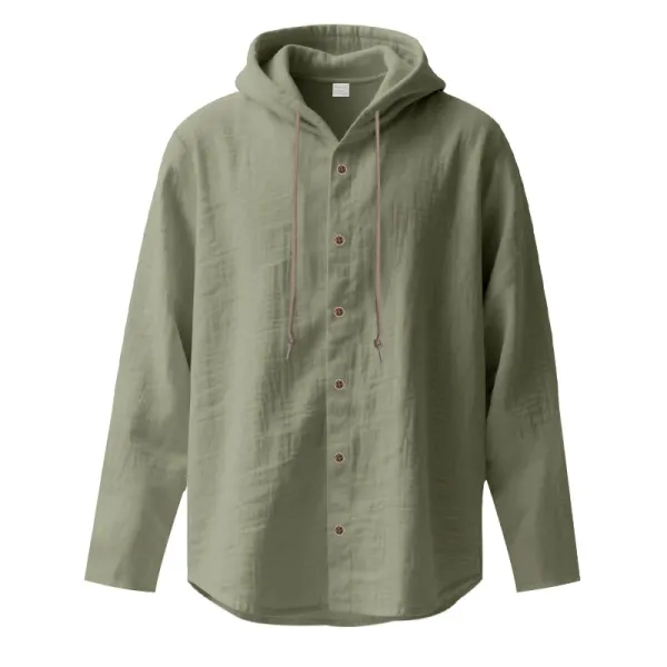 Design Hooded Linen Shirt Brown Men's Beachwear - 59