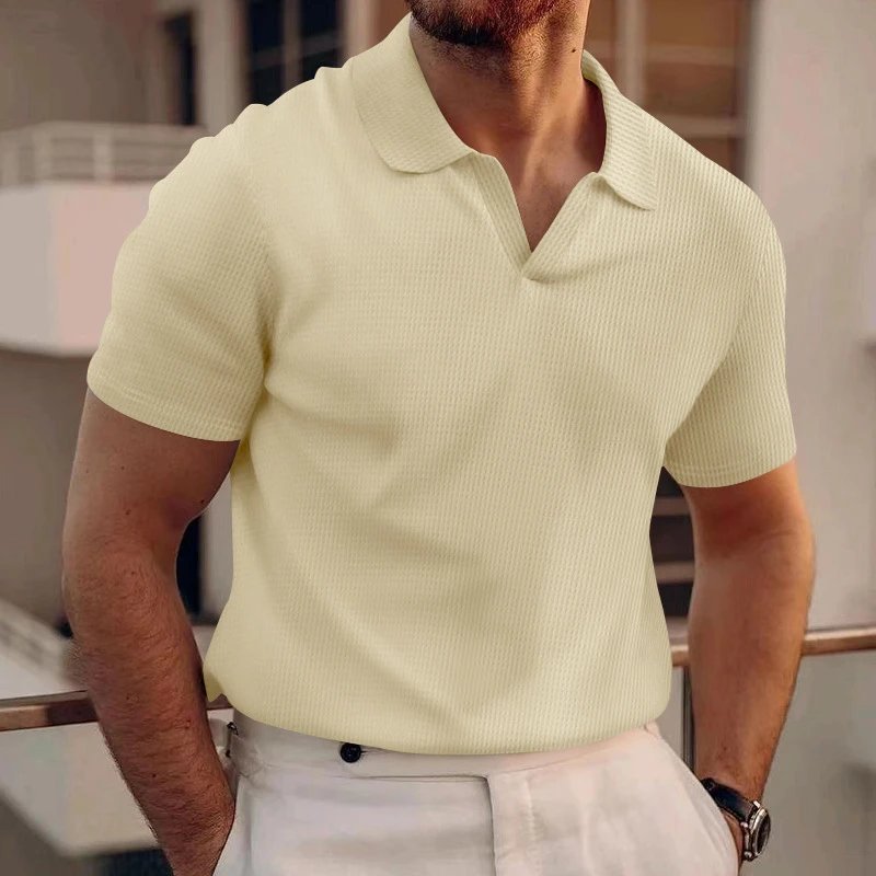 Design Waffle Knit Polo Shirt Light Gray Tops Polo - 29