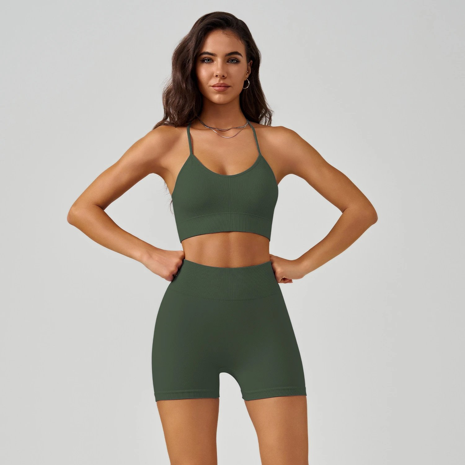 Ribbed Sports Set Olive Green Activewear