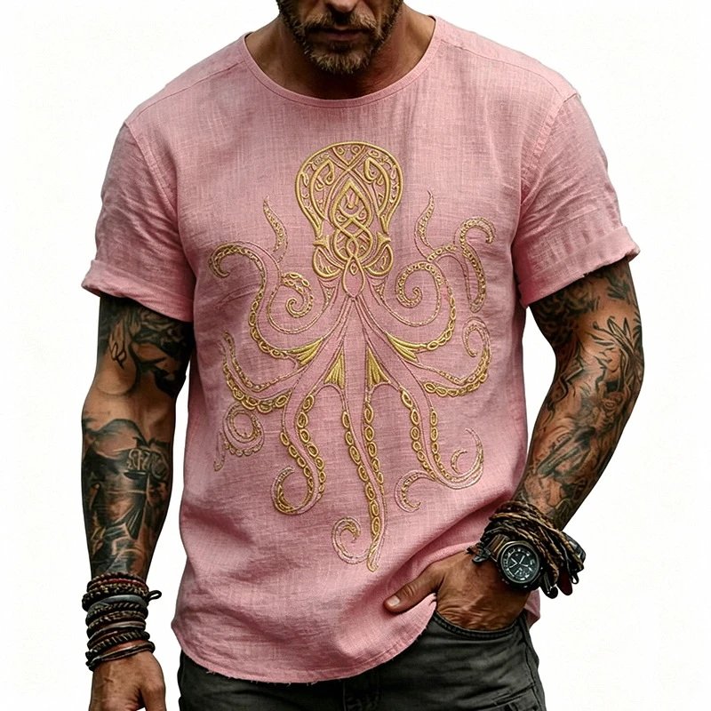 Design Octopus Embroidery Dusty Rose T-Shirt - 18